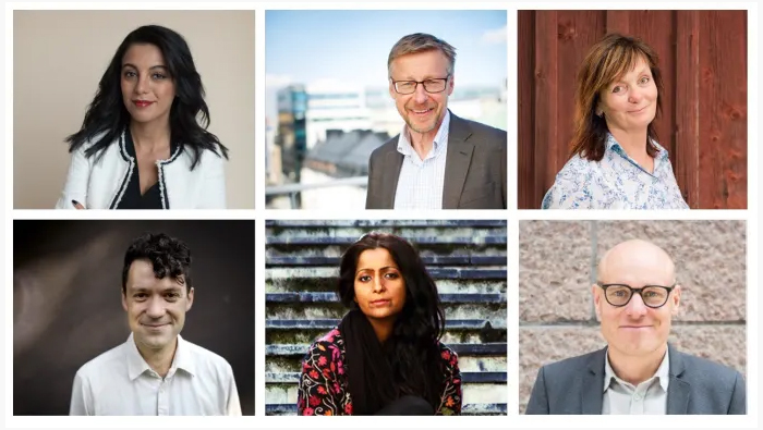 Kollage med sex av talarna på Stockholmstinget