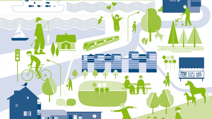 Illustration i blått och grönt från rapporten RUFS 2050,